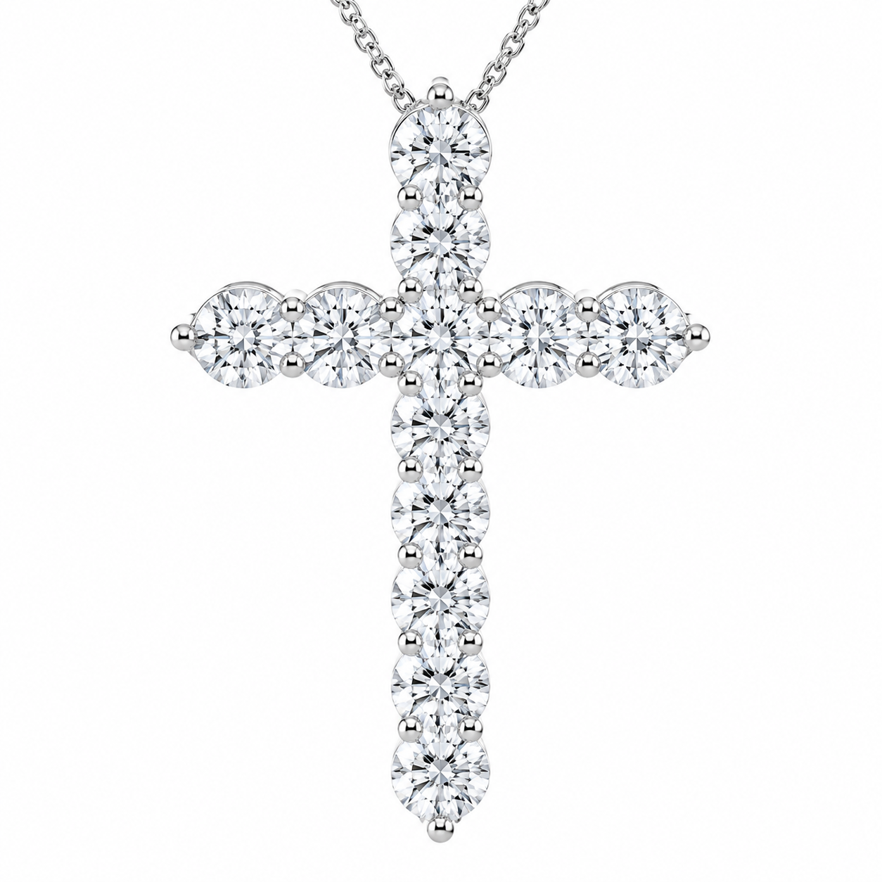 1.00 CTW Round Lab-Grown Diamond Shared Prong Cross Pendant (D–F / VS1–VS2, IGI Certified)