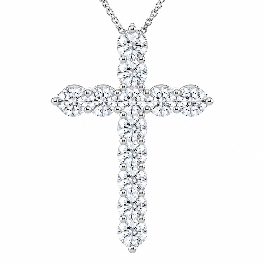 1.00 CTW Round Lab-Grown Diamond Shared Prong Cross Pendant (D–F / VS1–VS2, IGI Certified)