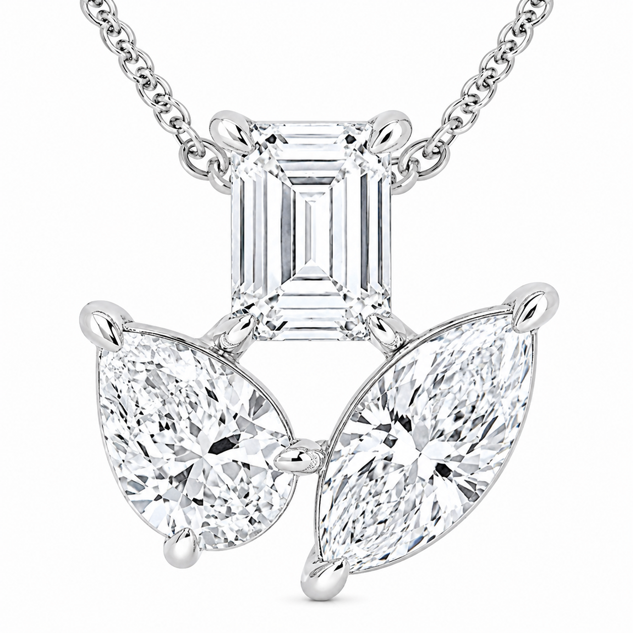 2.75 CTW Mosaic Three Stone Fan Lab-Grown Diamond Pendant (D–F / VS1–VS2, IGI Certified)