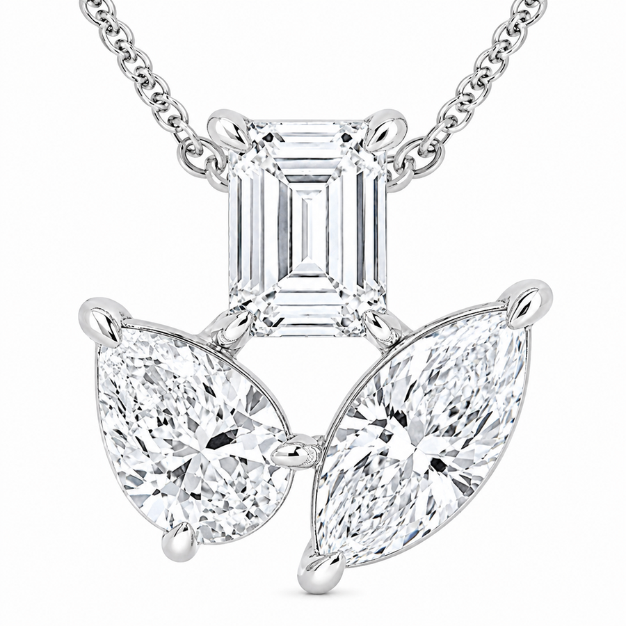 2.75 CTW Mosaic Three Stone Fan Lab-Grown Diamond Pendant (D–F / VS1–VS2, IGI Certified)