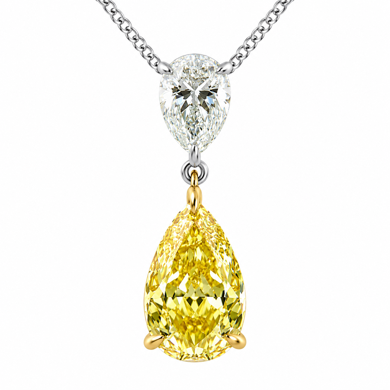 4.00 CTW Fancy Yellow Pear Lab-Grown Diamond Two Stone Pendant (D–F / VS1–VS2, IGI Certified)