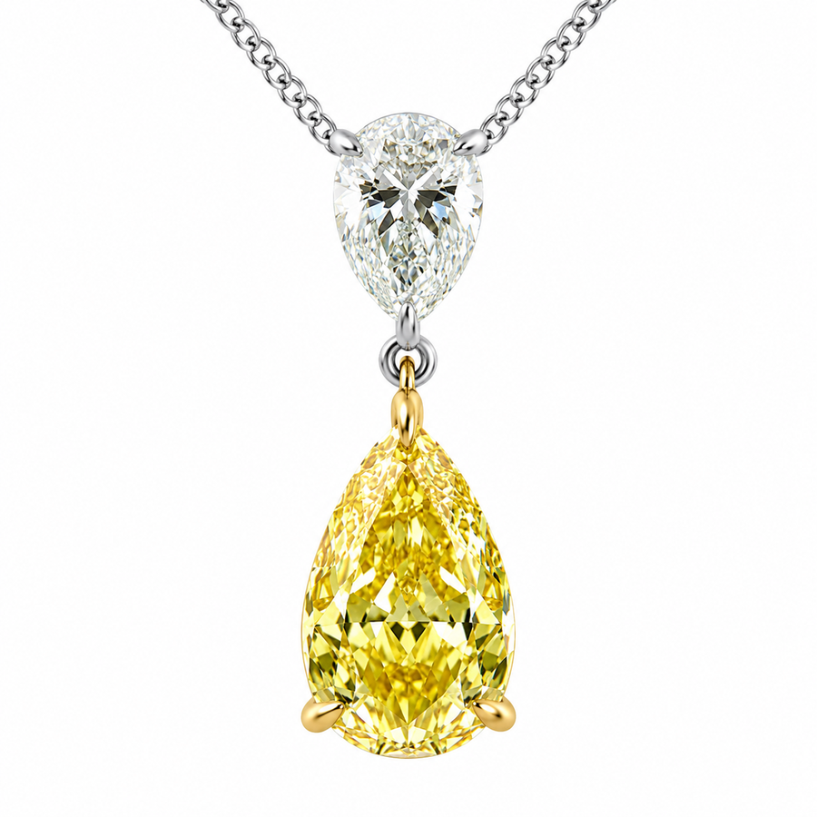 4.00 CTW Fancy Yellow Pear Lab-Grown Diamond Two Stone Pendant (D–F / VS1–VS2, IGI Certified)