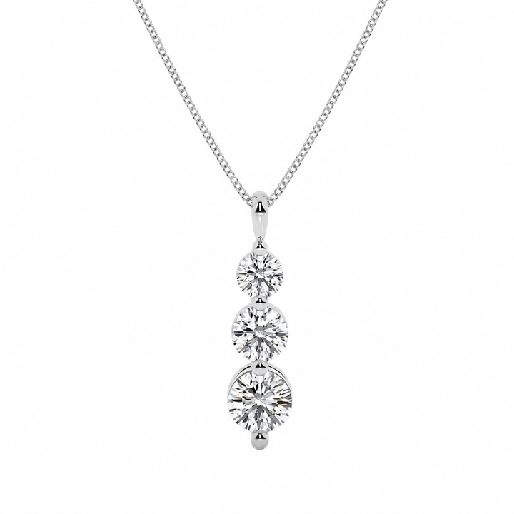 1.50 Carat Round Lab-Grown Diamond Three-Stone Drop Pendant VS1 D-F 14K White Gold with Adjustable Chain — product image