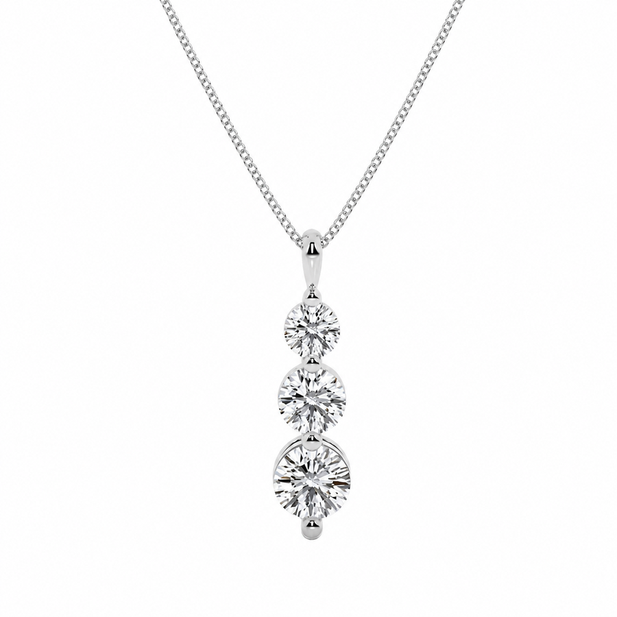 1.50 Carat Round Lab-Grown Diamond Three-Stone Drop Pendant VS1 D-F 14K White Gold with Adjustable Chain