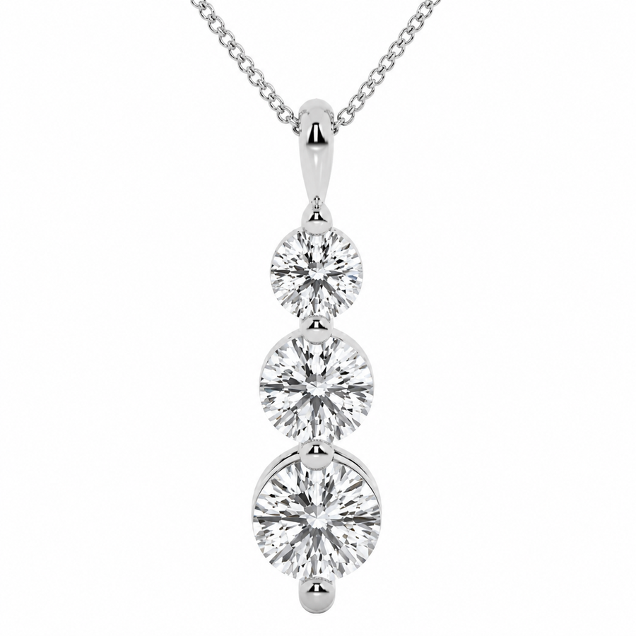 1.50 Carat Round Lab-Grown Diamond Three-Stone Drop Pendant VS1 D-F 14K White Gold with Adjustable Chain