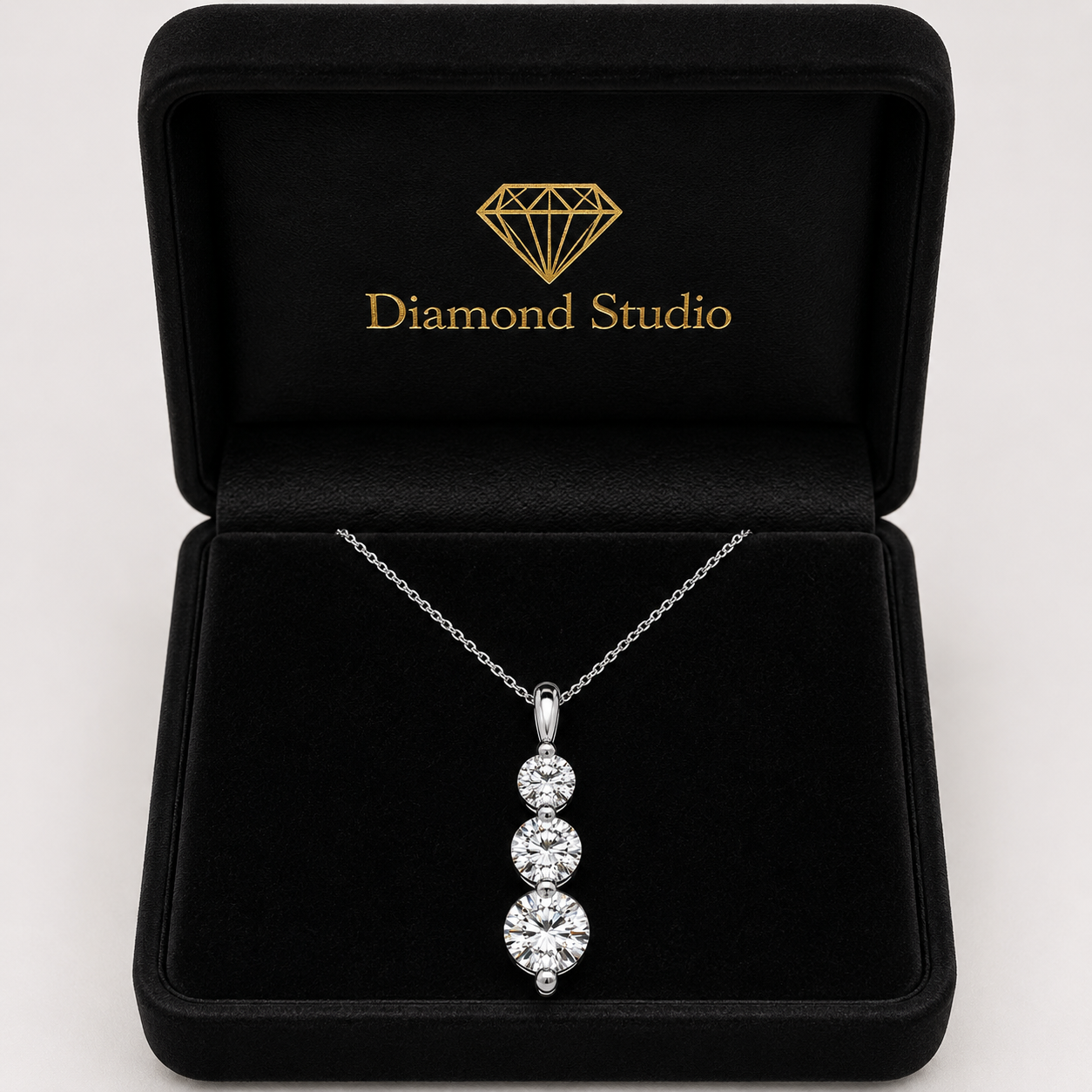 1.50 Carat Round Lab-Grown Diamond Three-Stone Drop Pendant VS1 D-F 14K White Gold with Adjustable Chain