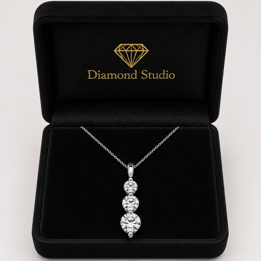 1.50 Carat Round Lab-Grown Diamond Three-Stone Drop Pendant VS1 D-F 14K White Gold with Adjustable Chain