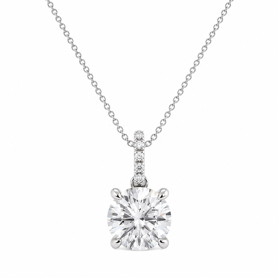 1.50 CTW Round Lab-Grown Diamond Hidden Halo Pendant with Diamond Bail (D–F / VS1–VS2, IGI Certified)