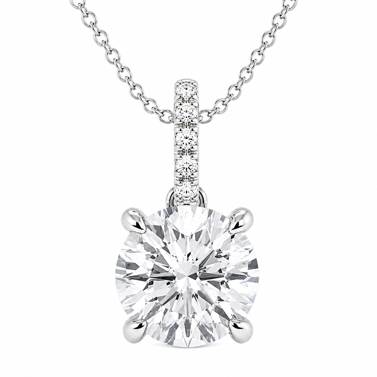1.50 CTW Round Lab-Grown Diamond Hidden Halo Pendant with Diamond Bail (D–F / VS1–VS2, IGI Certified)