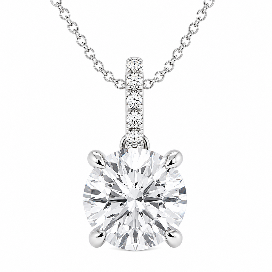 1.50 CTW Round Lab-Grown Diamond Hidden Halo Pendant with Diamond Bail (D–F / VS1–VS2, IGI Certified)