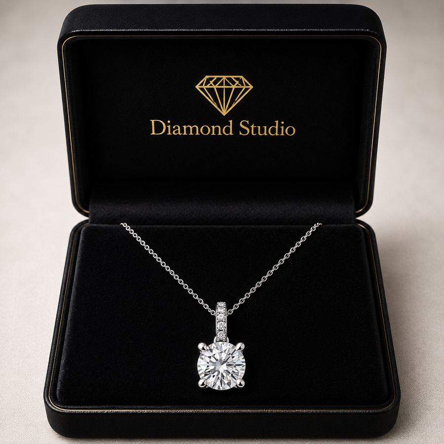 1.50 CTW Round Lab-Grown Diamond Hidden Halo Pendant with Diamond Bail (D–F / VS1–VS2, IGI Certified)