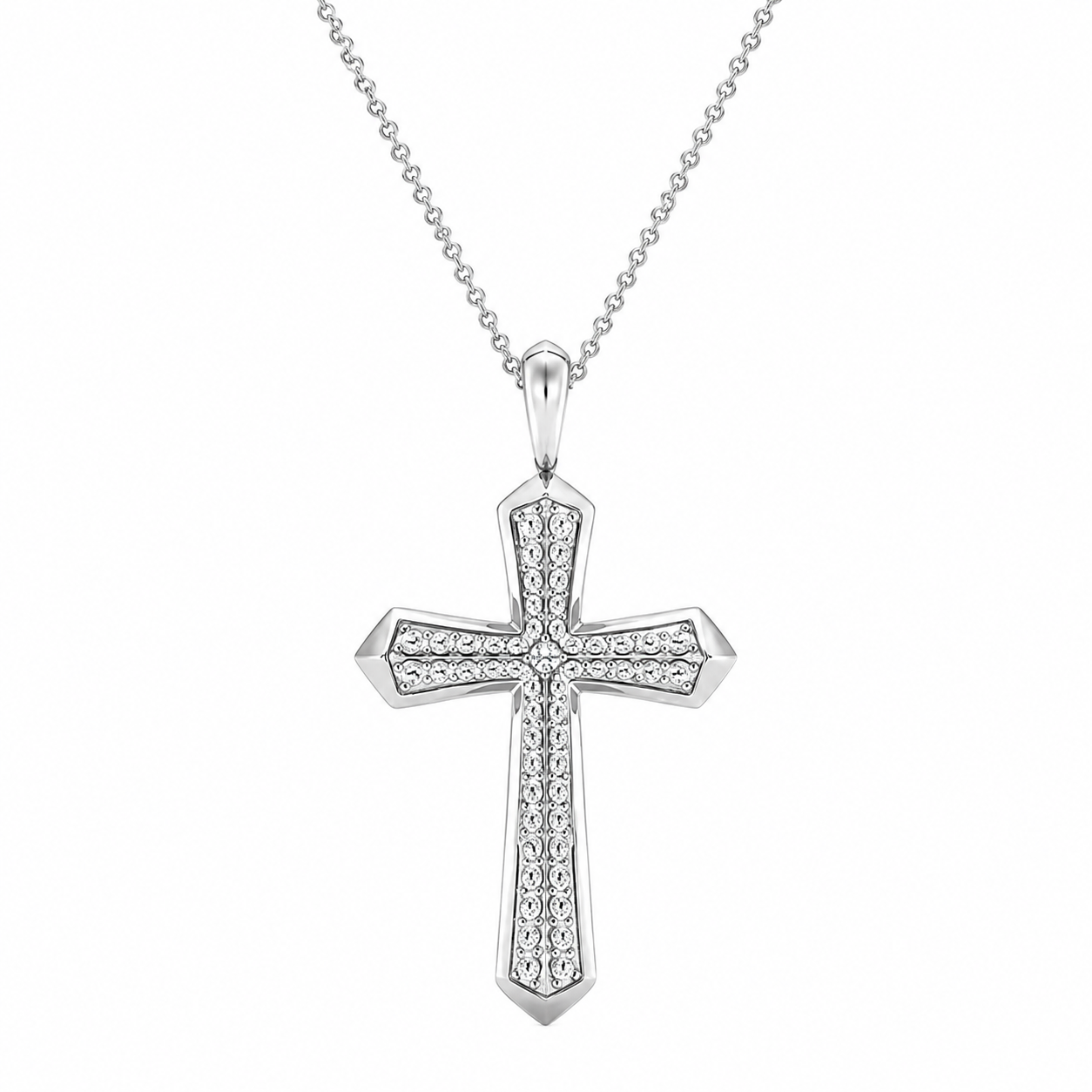 1.00 CTW Round Lab-Grown Diamond Double Row Cross Pendant (D–F / VS1–VS2, IGI Certified)