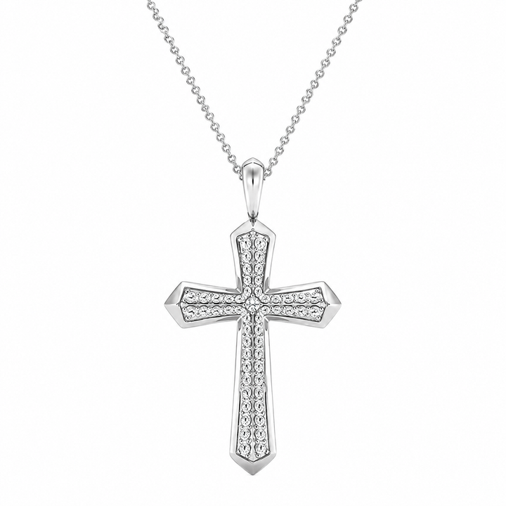 1.00 CTW Round Lab-Grown Diamond Double Row Cross Pendant (D–F / VS1–VS2, IGI Certified) — product image