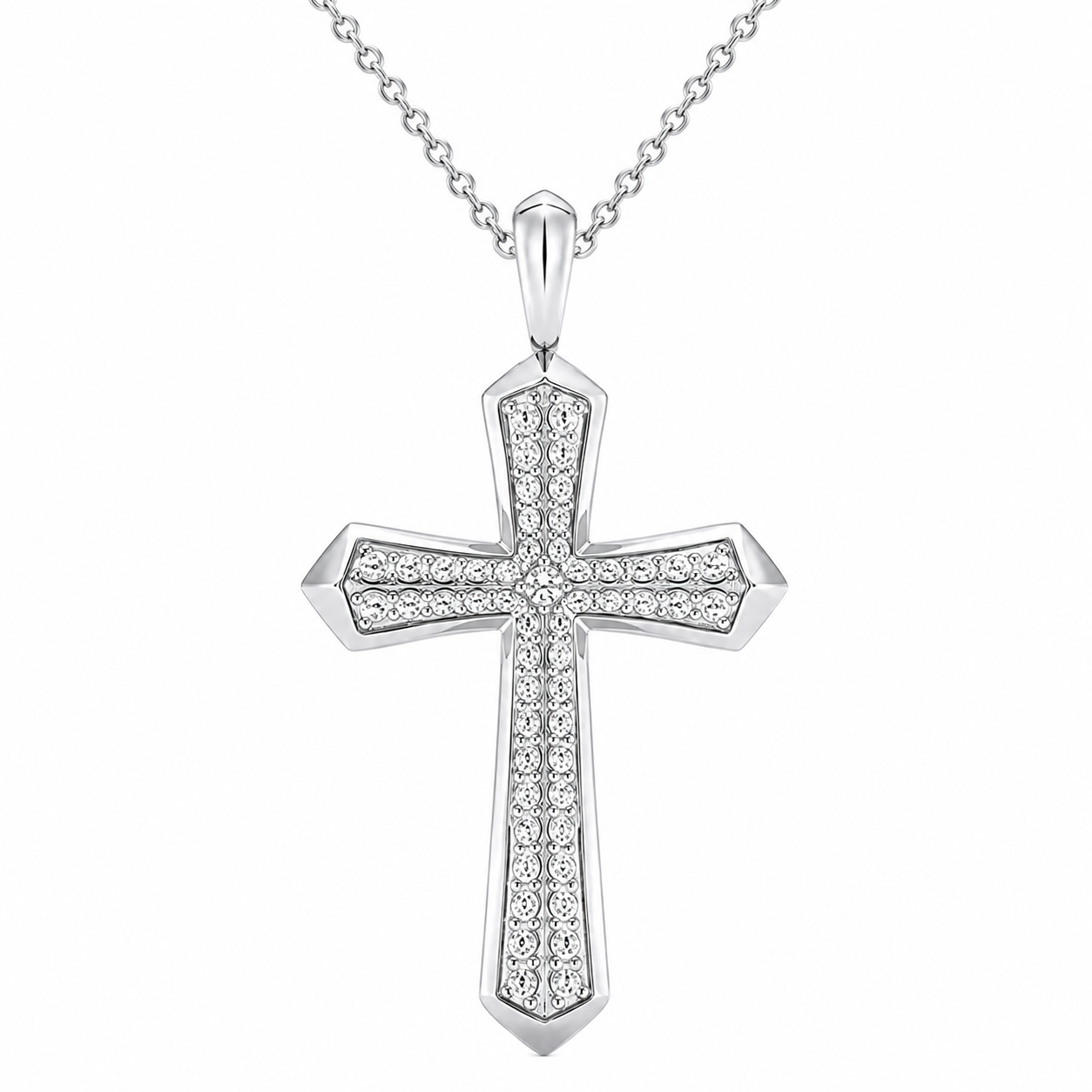 1.00 CTW Round Lab-Grown Diamond Double Row Cross Pendant (D–F / VS1–VS2, IGI Certified)