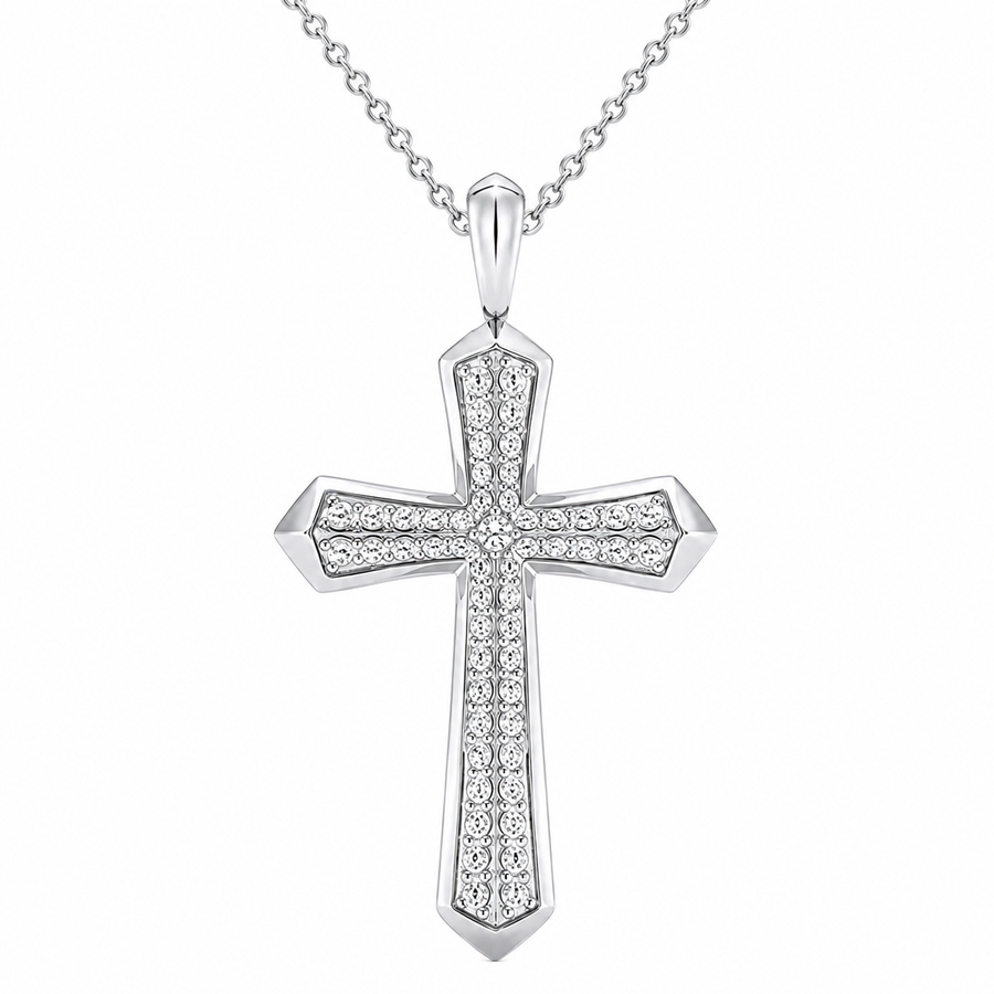 1.00 CTW Round Lab-Grown Diamond Double Row Cross Pendant (D–F / VS1–VS2, IGI Certified)