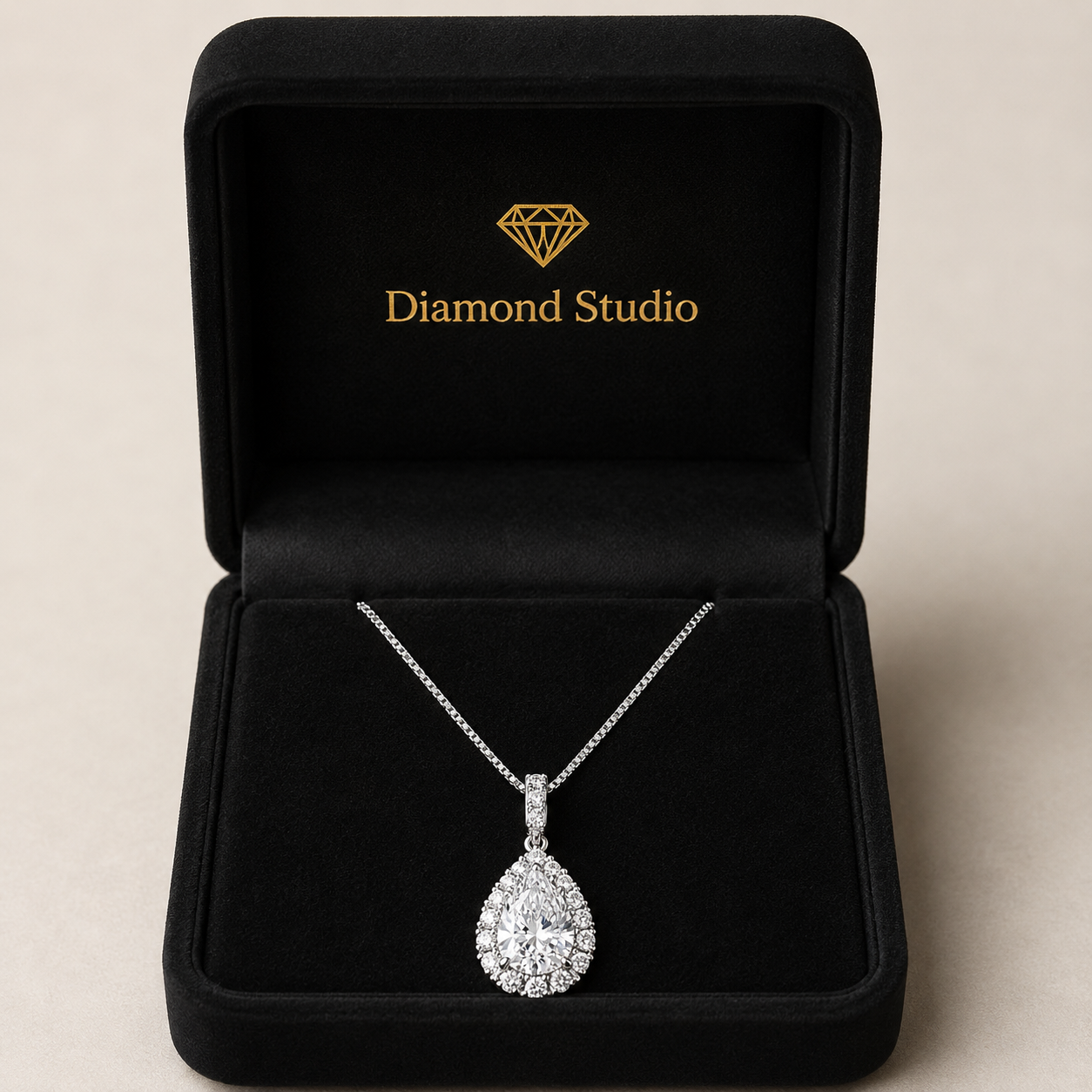 2.00 Carat Pear Cut Lab-Grown Diamond Halo Pendant VS1 D-F 14K White Gold with Adjustable Chain
