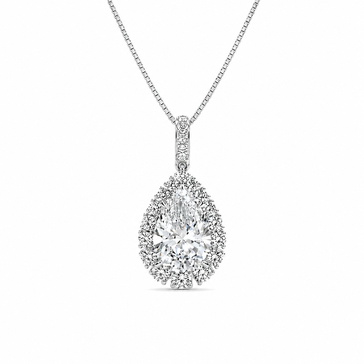 2.00 Carat Pear Cut Lab-Grown Diamond Halo Pendant VS1 D-F 14K White Gold with Adjustable Chain — product image