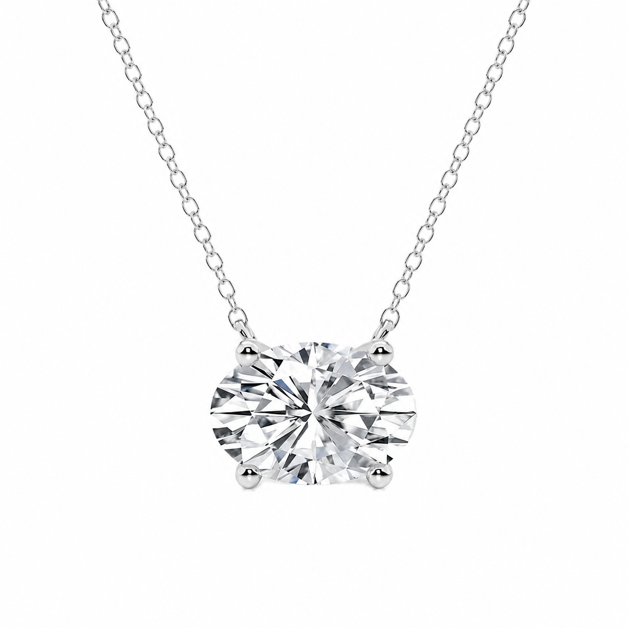 3.00 Carat Oval Cut Lab-Grown Diamond Solitaire Pendant VS1 D-F 14K White Gold with Adjustable Chain