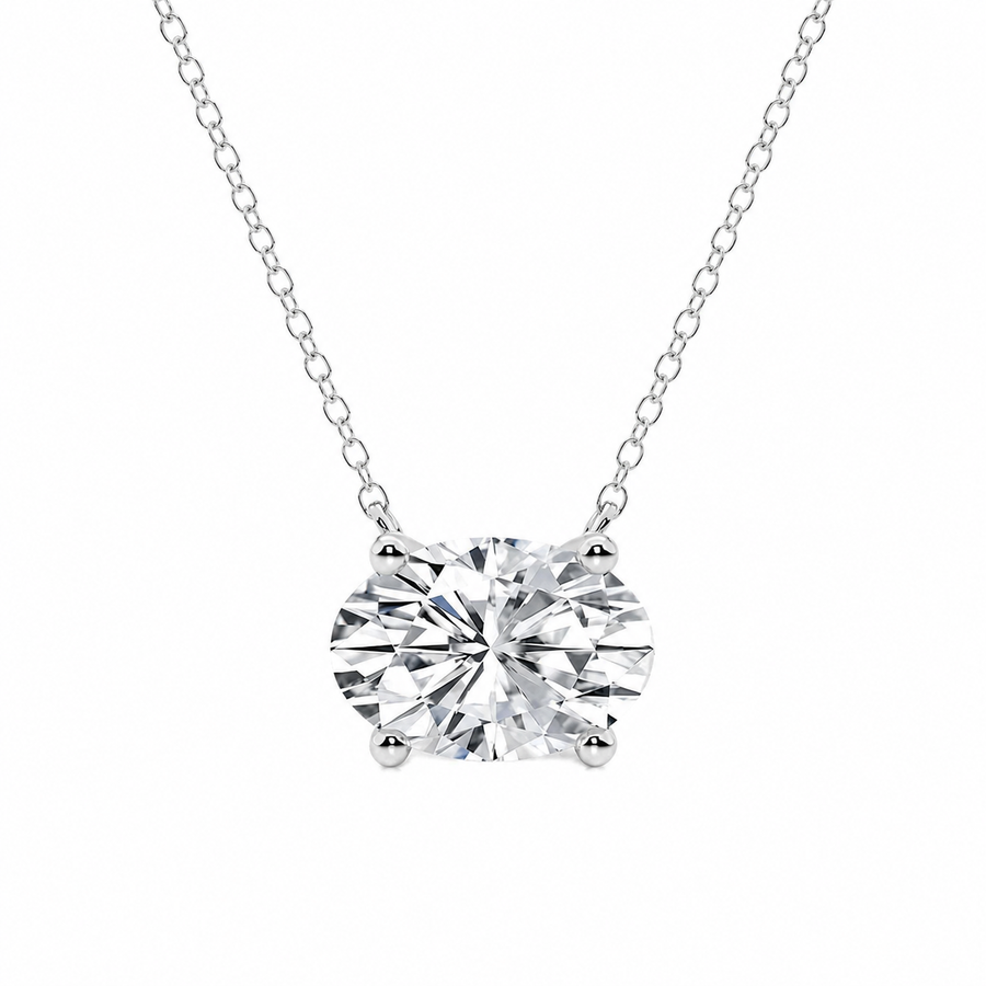 3.00 Carat Oval Cut Lab-Grown Diamond Solitaire Pendant VS1 D-F 14K White Gold with Adjustable Chain