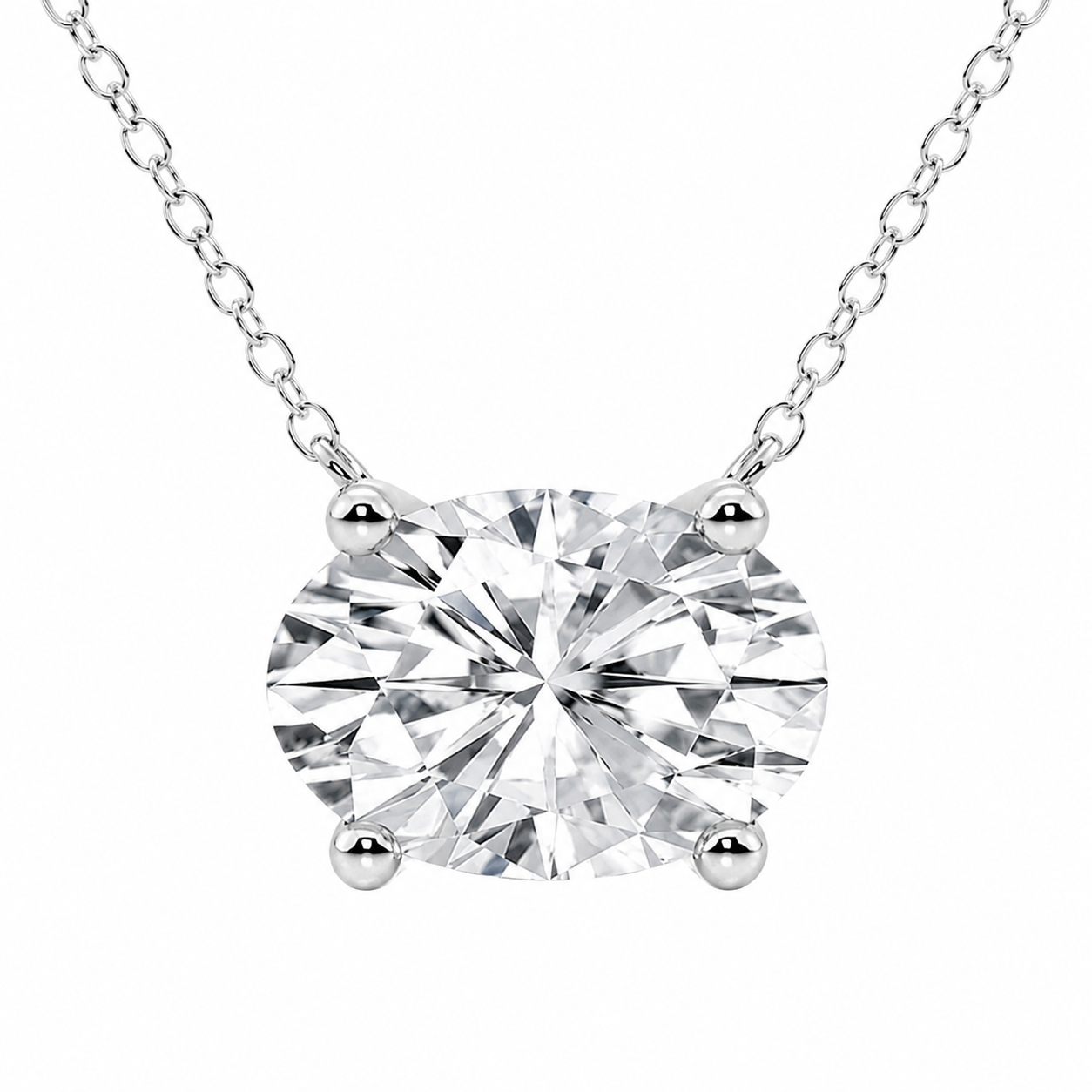 3.00 Carat Oval Cut Lab-Grown Diamond Solitaire Pendant VS1 D-F 14K White Gold with Adjustable Chain