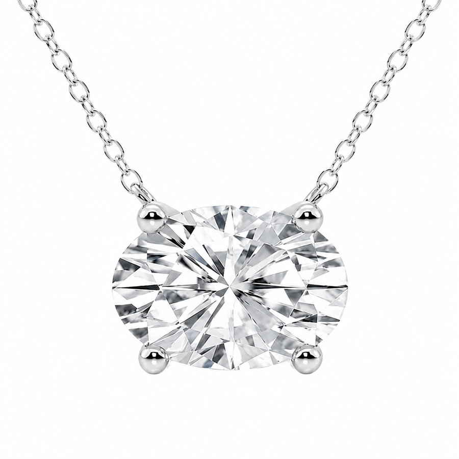 3.00 Carat Oval Cut Lab-Grown Diamond Solitaire Pendant VS1 D-F 14K White Gold with Adjustable Chain