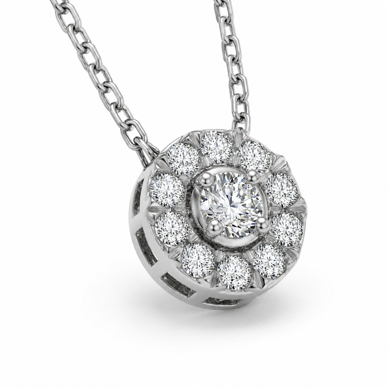 1.00 CTW Round Lab-Grown Diamond Halo Pendant in Sterling Silver (D–F / VS1–VS2, IGI Certified)