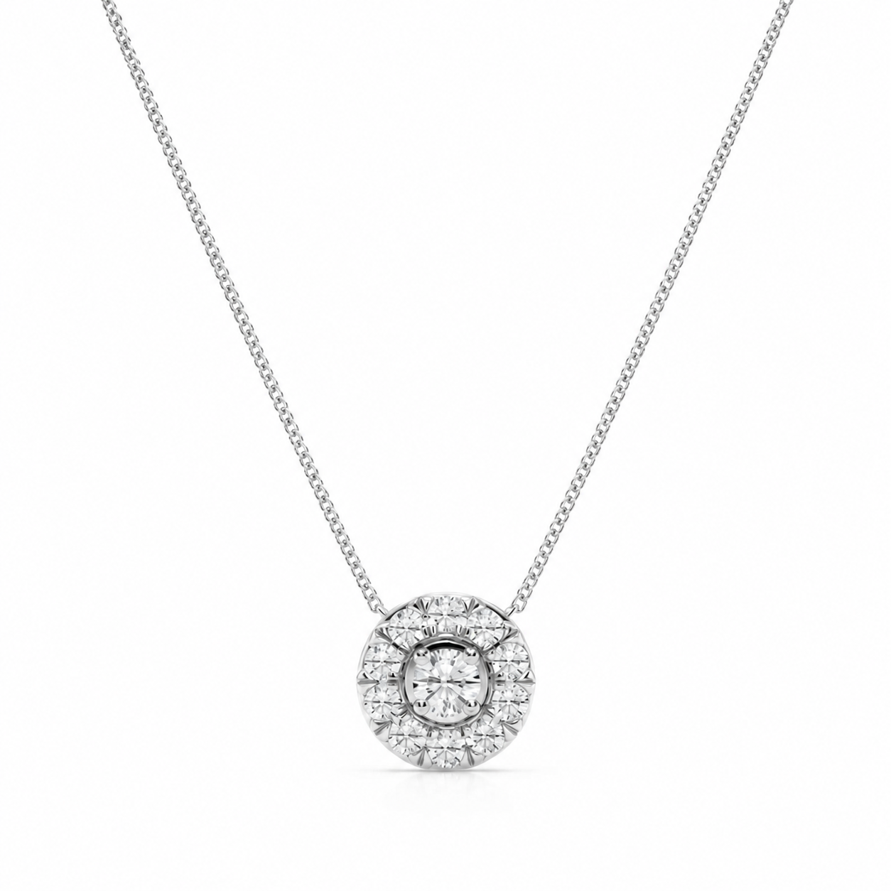 1.00 CTW Round Lab-Grown Diamond Halo Pendant in Sterling Silver (D–F / VS1–VS2, IGI Certified)
