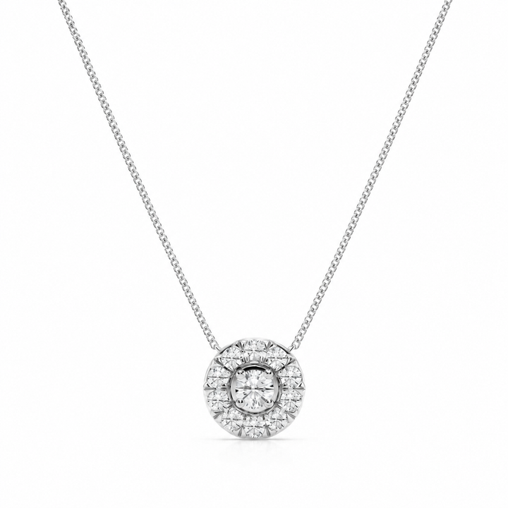 1.00 CTW Round Lab-Grown Diamond Halo Pendant in Sterling Silver (D–F / VS1–VS2, IGI Certified) — product image