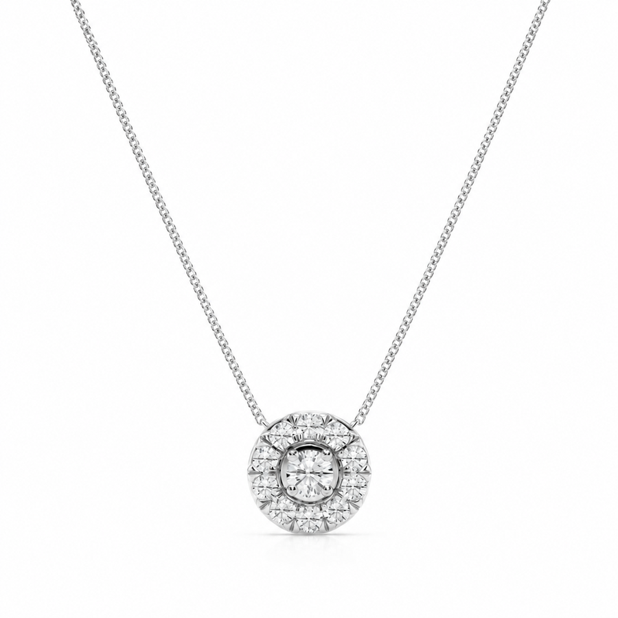 1.00 CTW Round Lab-Grown Diamond Halo Pendant in Sterling Silver (D–F / VS1–VS2, IGI Certified)