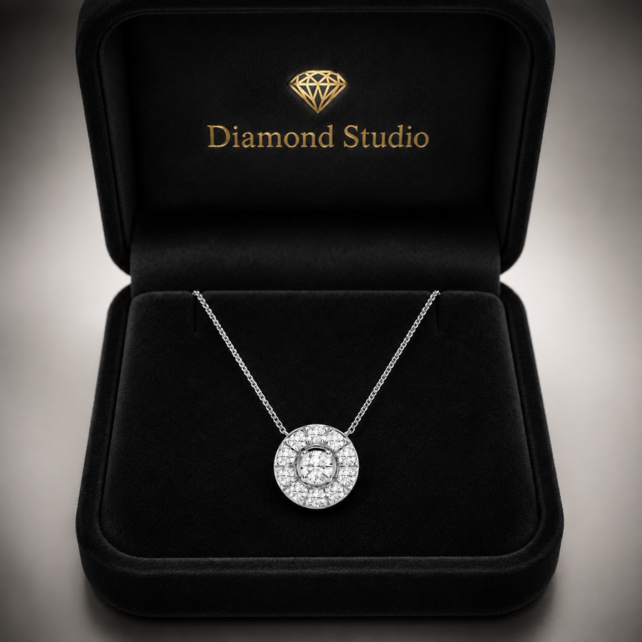 1.00 CTW Round Lab-Grown Diamond Halo Pendant in Sterling Silver (D–F / VS1–VS2, IGI Certified)