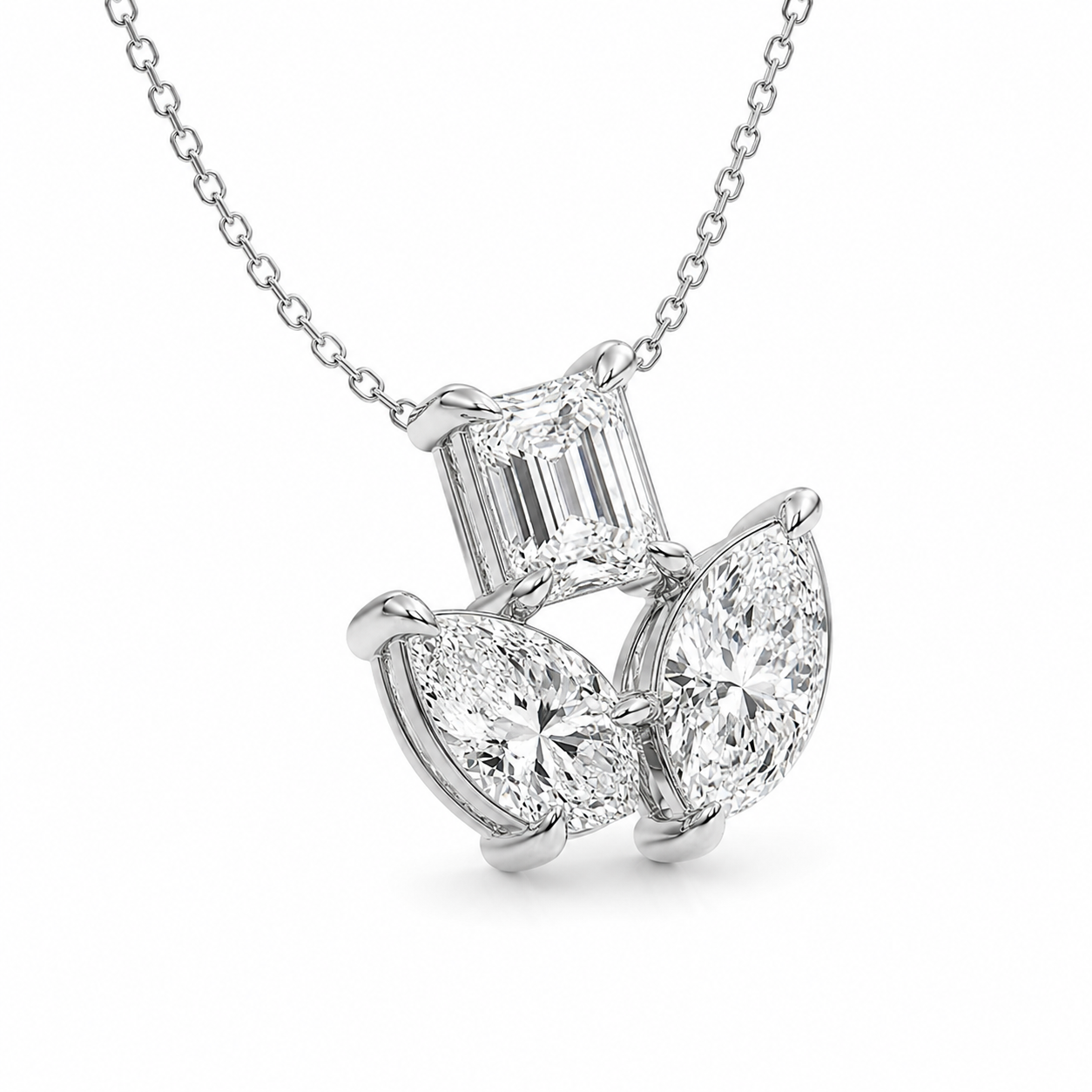 2.75 CTW Mosaic Three Stone Fan Lab-Grown Diamond Pendant (D–F / VS1–VS2, IGI Certified)