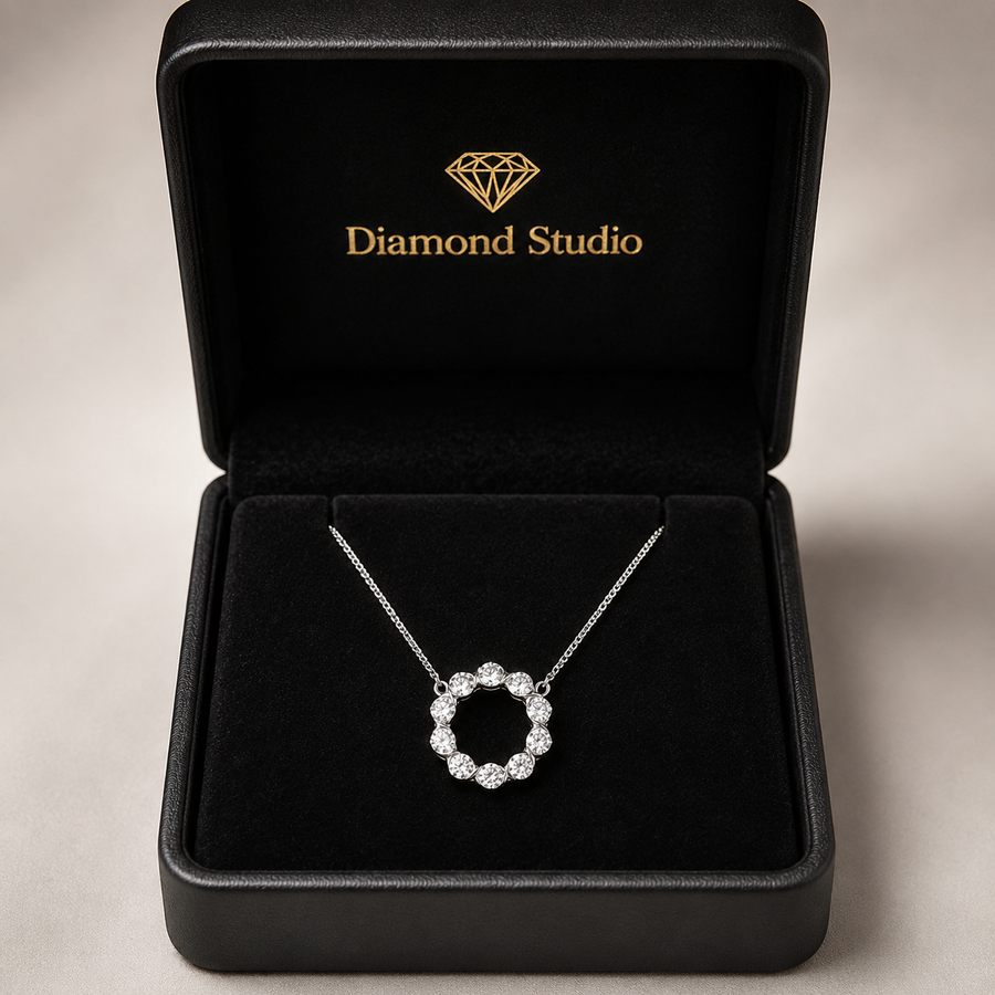 2.00 CTW Round Lab-Grown Diamond Circle Pendant with Adjustable Chain (D–F / VS1–VS2, IGI Certified)