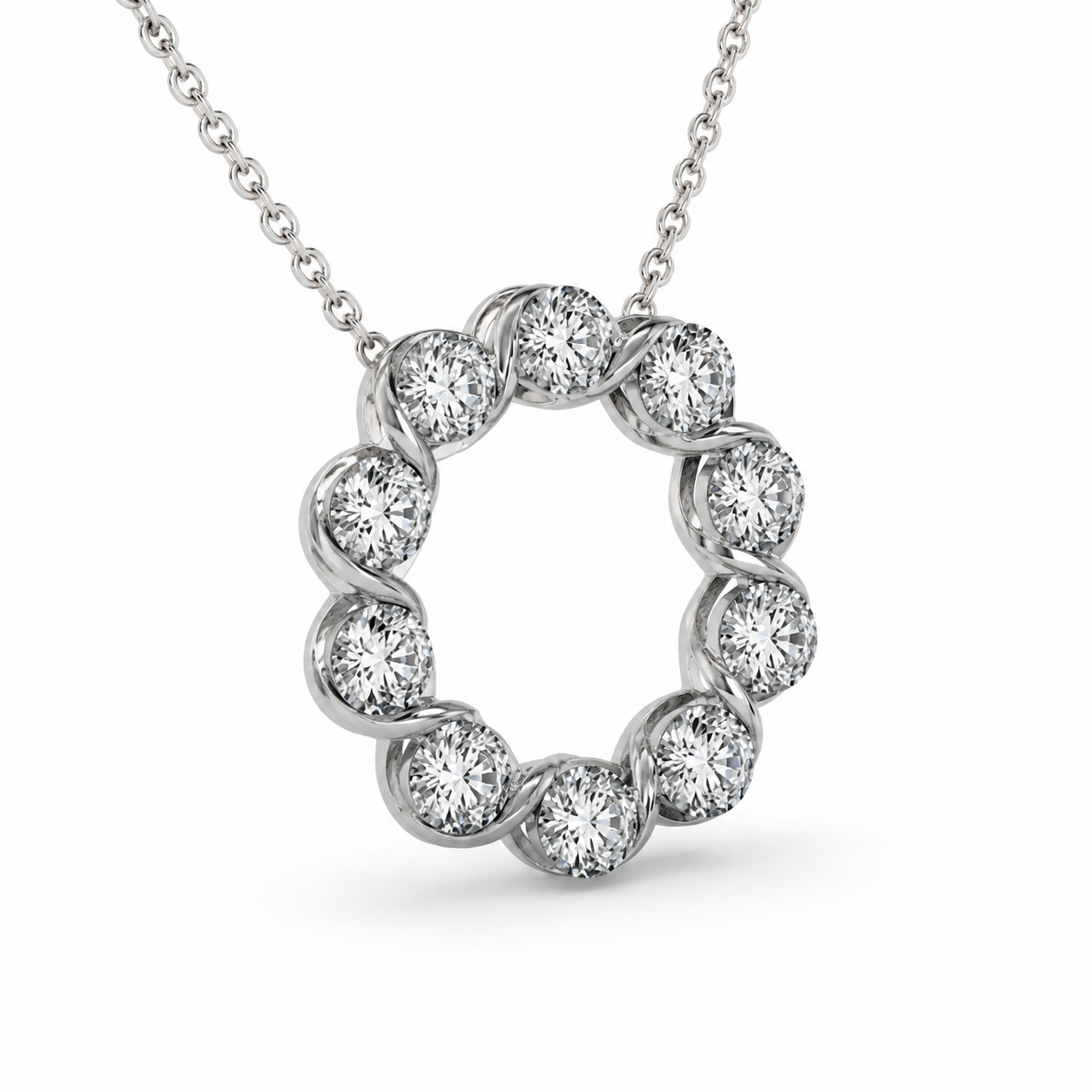 2.00 CTW Round Lab-Grown Diamond Circle Pendant with Adjustable Chain (D–F / VS1–VS2, IGI Certified)