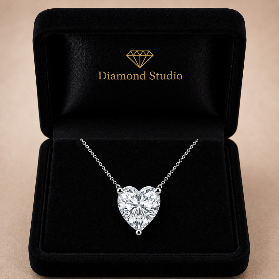 3.00 Carat Heart Shape Lab-Grown Diamond Solitaire Pendant VS1 D-F 14K White Gold