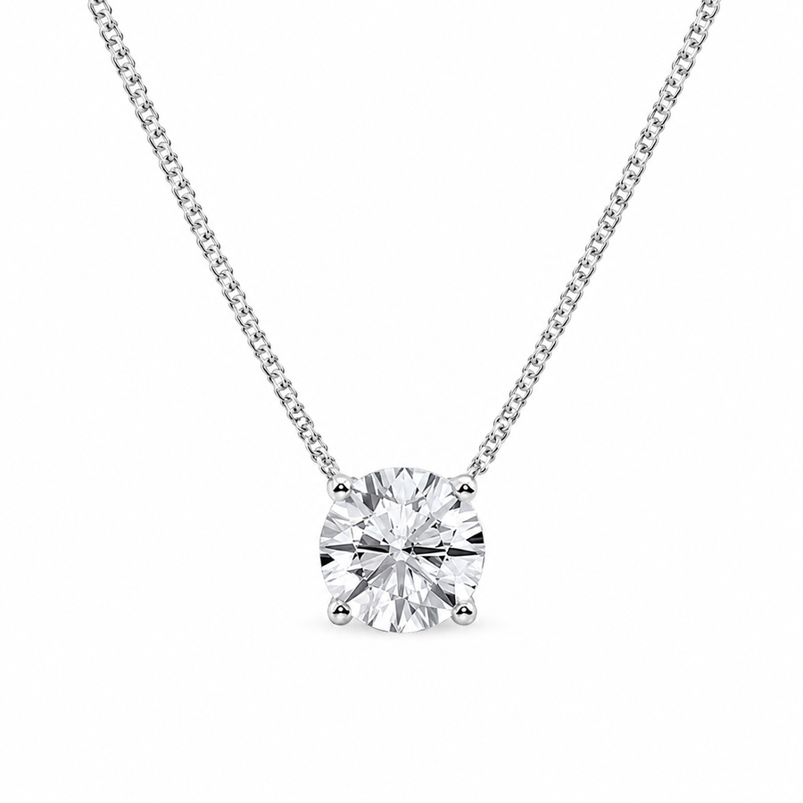 3.00 Carat Round Cut Lab-Grown Diamond Solitaire Pendant VS1–VS2 D–F 14K White Gold
