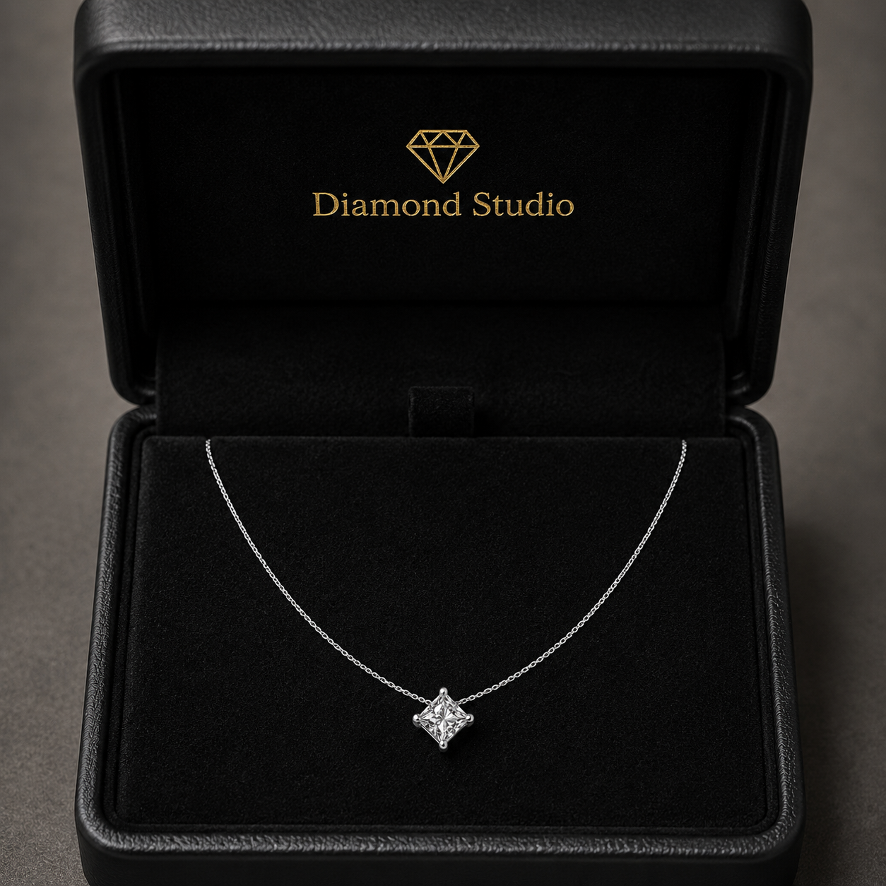 1 Ct Princess Cut Diamond Pendant Necklace VS1 D-F White Gold 14k