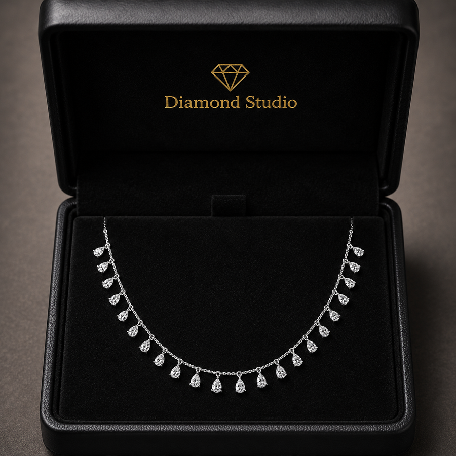3.8 Ct Pear Cut Diamond Chain Necklace VS1 D-F White Gold 14k