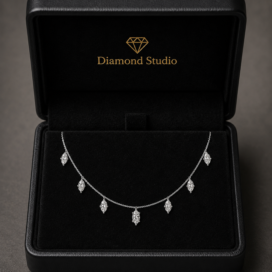 2 Ct Marquise Cut Diamond Chain Necklace VS1 D-F White Gold 14k