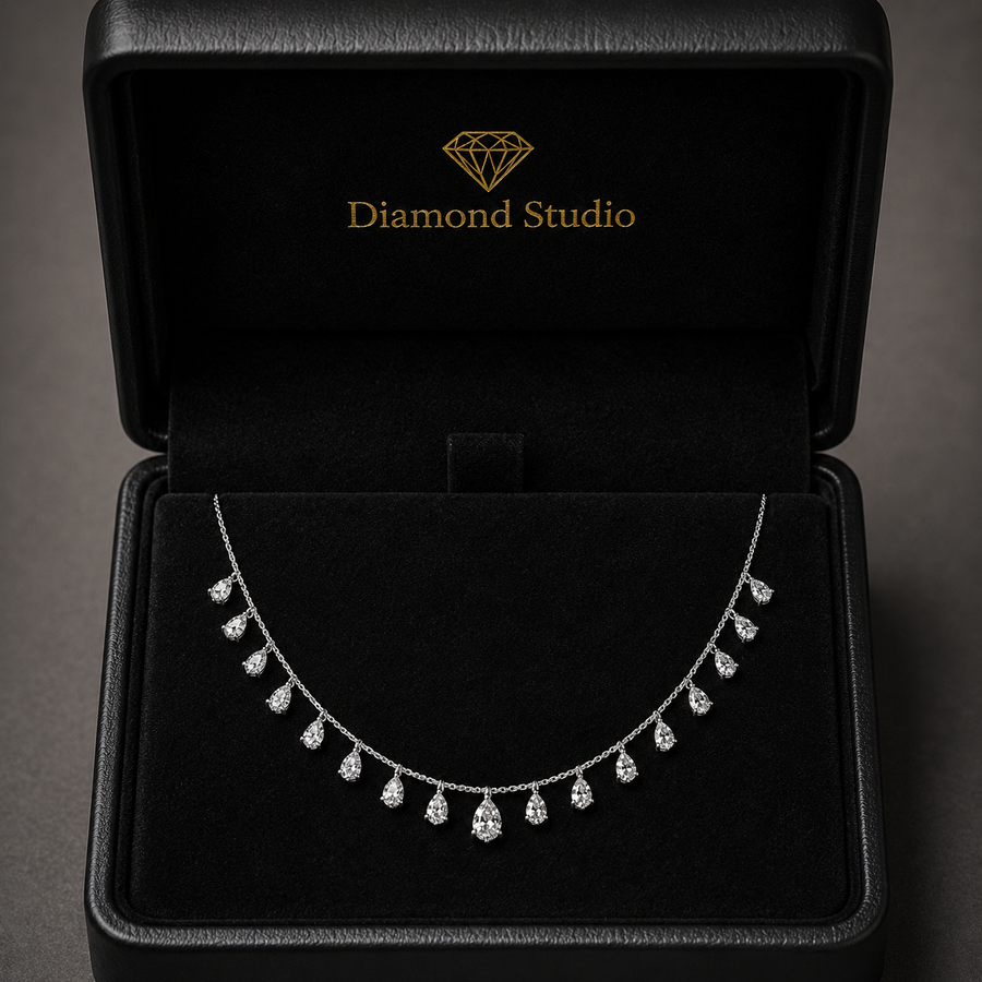 2.6 Ct Pear Cut Diamond Chain Necklace VS1 D-F White Gold 14k