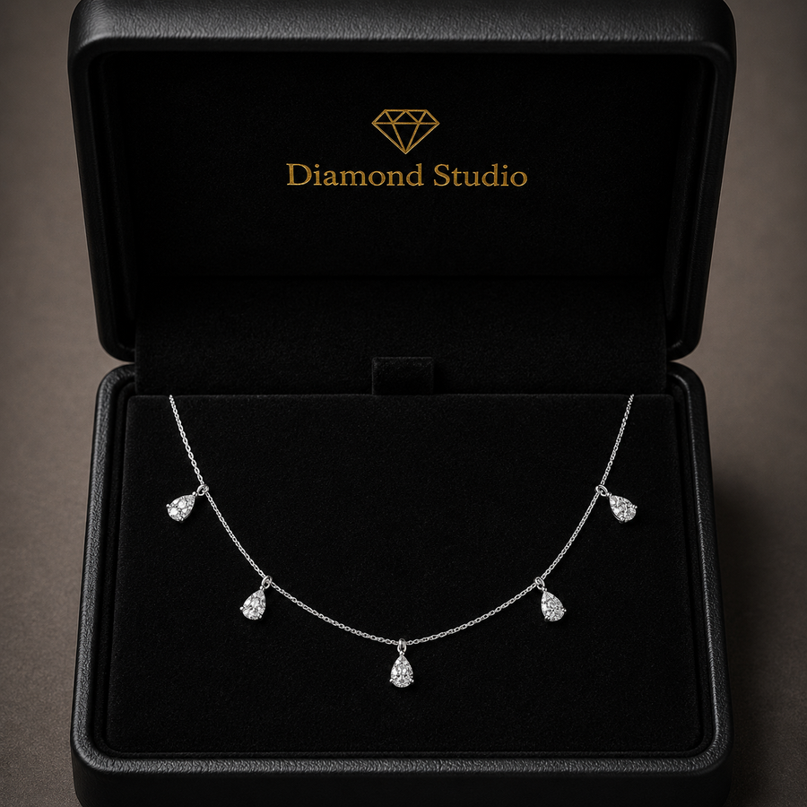 1.6 Ct Pear Cut Diamond Chain Necklace VS1 D-F White Gold 14k