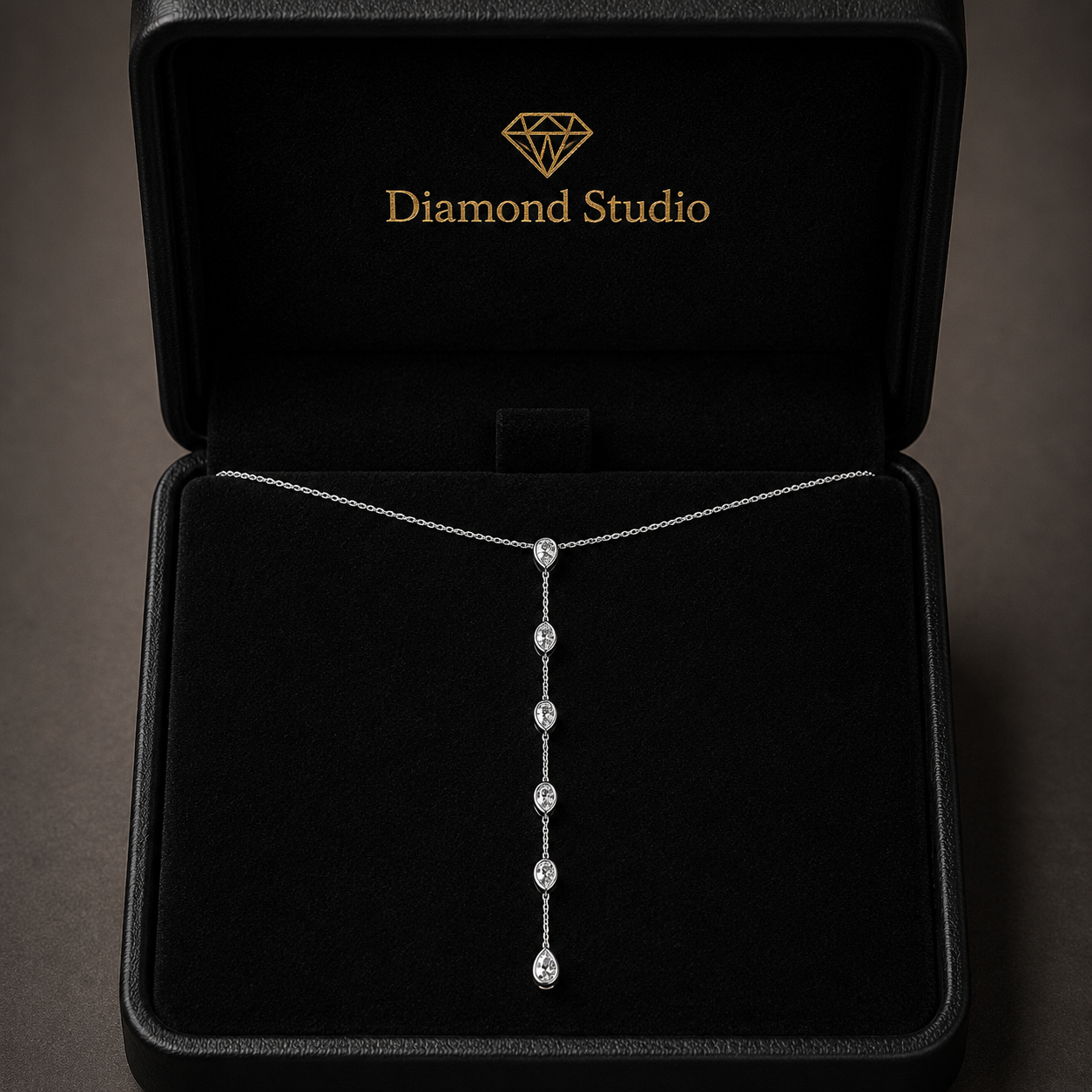 0.8 Ct Pear Oval Marquise Cut Diamond Lariat Necklace VS1 D-F White Gold 14k