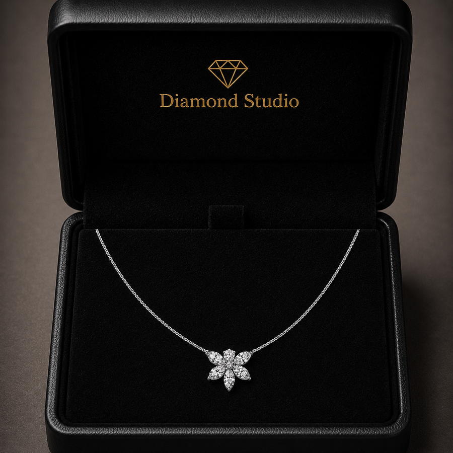 1 Ct Marquise Pear Cut Diamond Pendant Necklace VS1 D-F White Gold 14k