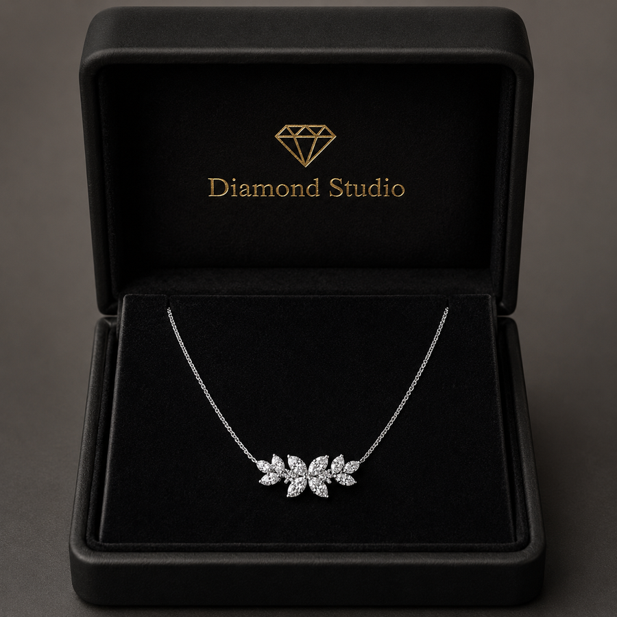 1.4 Ct Round Pear Marquise Cut Diamond Pendant Necklace VS1 D-F White Gold 14k