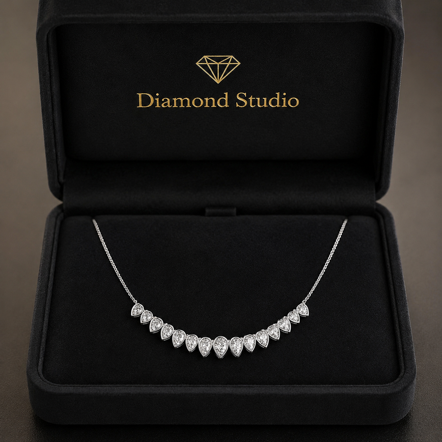 2.6 Ct Pear Cut Diamond Chain Necklace VS1 D-F White Gold 14k