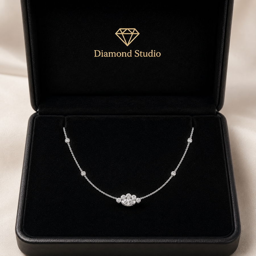 0.6 Ct Marquise Round Cut Diamond Pendant Necklace VS1 D-F White Gold 14k