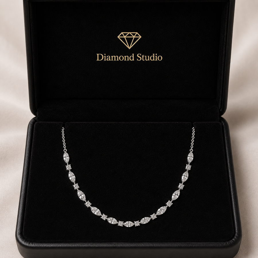 5 Ct Marquise Pear Round Cut Diamond Chain Necklace VS1 D-F White Gold 14k