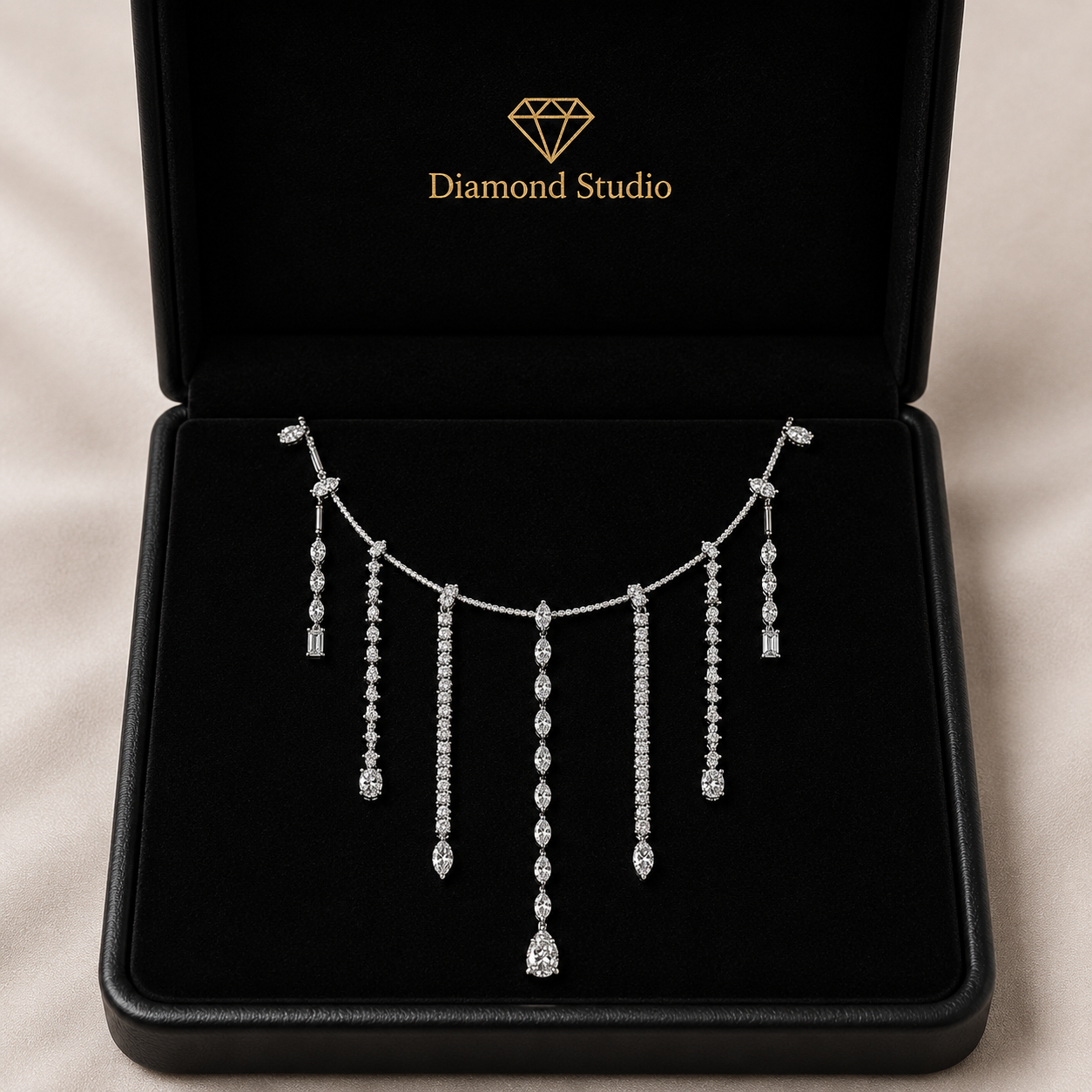 9 Ct Baguette Marquise Pear Round Emerald Cut Diamond Chain Necklace VS1 D-F White Gold 14k