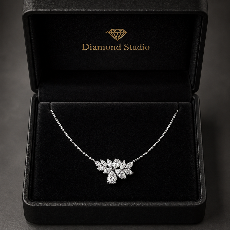 2.4 Ct Pear Marquise Cut Diamond Pendant Necklace VS1 D-F White Gold 14k