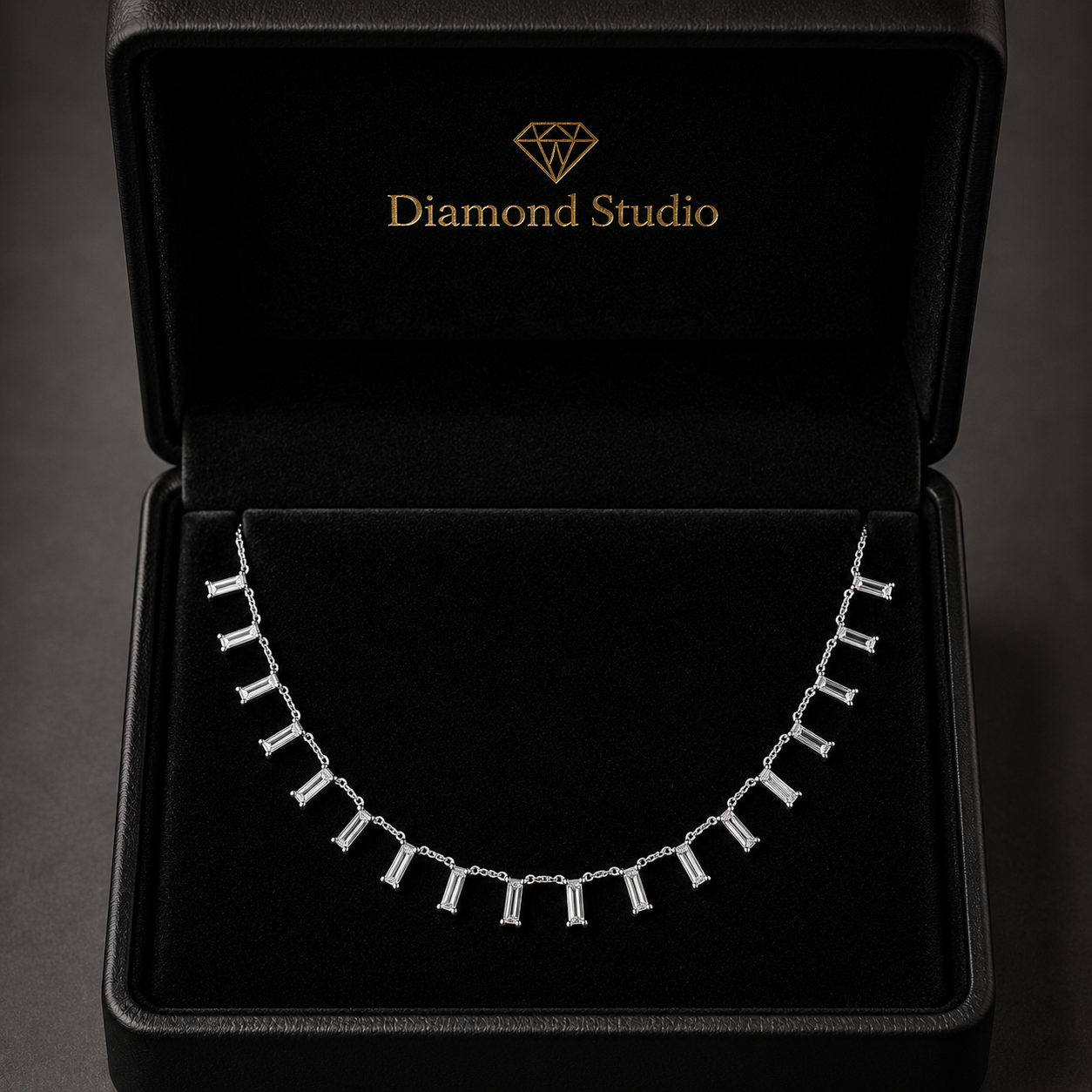 2.2 Ct Baguette Cut Diamond Chain Necklace VS1 D-F White Gold 14k