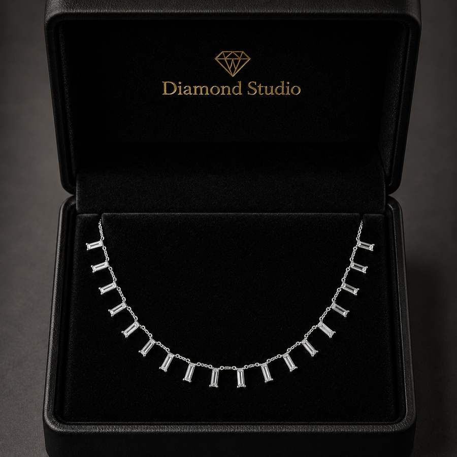 2.2 Ct Baguette Cut Diamond Chain Necklace VS1 D-F White Gold 14k